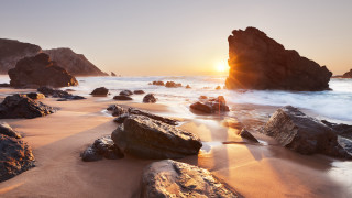 Beach rocks water sunset people - rock and water free wallpaper