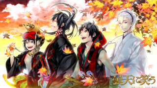 Anime characters tree sky clouds - three anime character free wallpaper