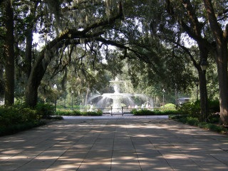 Park fountain trees spanish moss - a walkway free wallpaper