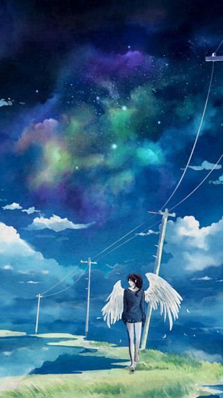 Woman hill angel wings stars - an angel free wallpaper
