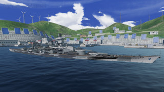 Battleship ocean city windmills background - a computer free wallpaper for desktop