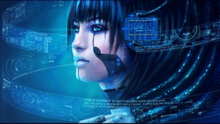 Futuristic woman interface blue background - a womans face free wallpaper