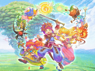 Cartoon characters field trees flowers - a group of cartoon characters free wallpaper