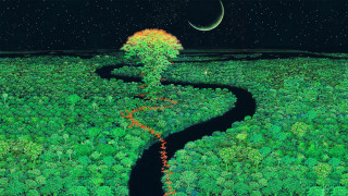 River forest moonlit stars crescent - neoprimitivism free wallpaper