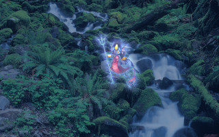 Stream figure green plants rocks - david lachapelle free wallpaper