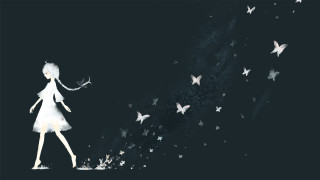 Girl white dress butterfly night - white star free wallpaper