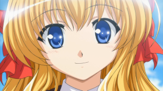 Girl blonde hair blue eyes 3 - a red bow free wallpaper