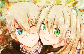Anime girls blonde greeneyes cheek - a picture free wallpaper for desktop