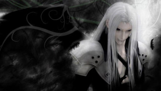 White haired gothic woman black - white wing free wallpaper