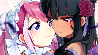Anime kiss pink hair blue - detailed face free wallpaper