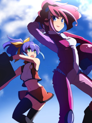Anime girls standing air arms - synchromism free wallpaper