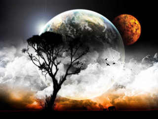Tree sky clouds moon horse - the foreground free wallpaper