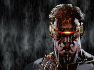 Man headphones suit rain redlight - cybernetic free wallpaper