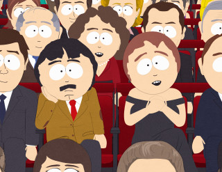 Crowd theater watching cartoon man - a man in a suit and tie free wallpaper