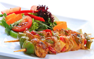 Plate salad chicken skewers dressing 2 - the side of the plate free wallpaper