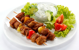 Plate meat vegetables dip salad - food photography free wallpaper