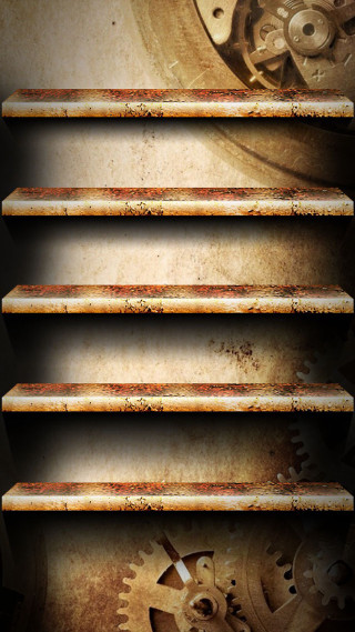 Rusty metal shelves gears clock - gear free wallpaper