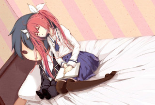 Girl pink hair bed book - her head free wallpaper for desktop