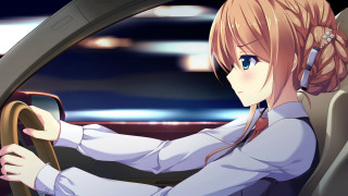 Woman driving car steering wheel - her hand and a cell phone free wallpaper