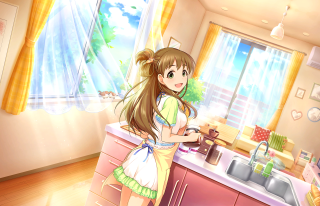 Girl kitchen sink window looking - a detailed painting free wallpaper for desktop