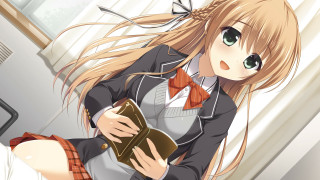 Woman school uniform holding book - hint of yayoi kasuma free wallpaper