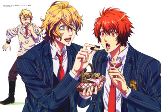 Suits eating food smoking cigarettes - two man free wallpaper
