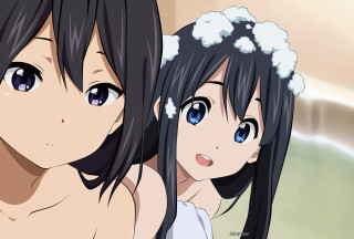 Anime girls blue eyes black - a picture together free wallpaper