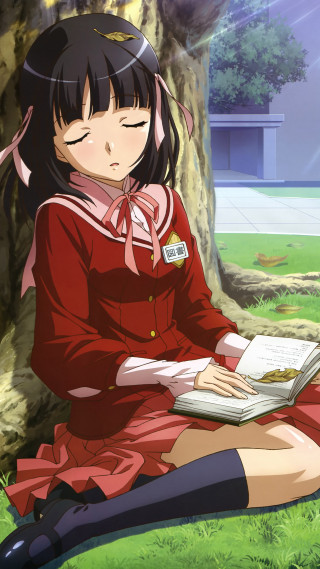 Girl sitting ground reading book - a girl free wallpaper