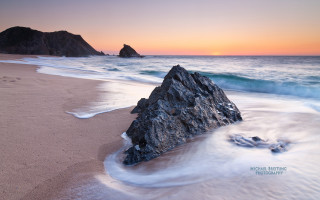 Rock sand beach sunset waves 2 - the sand free wallpaper