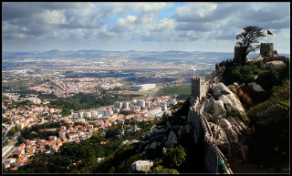 Castle hilltop cityscape sunset bridge - almada negreiro free wallpaper