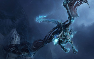 Dragon blue lights flying dark 5 - dragon art free wallpaper
