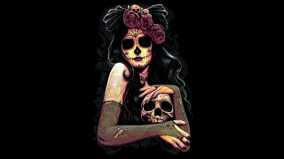 Woman skull roses head holding - her head holding free wallpaper