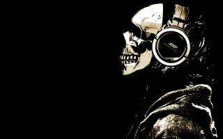 Skeleton headphones jacket clock dark - graffiti art free wallpaper