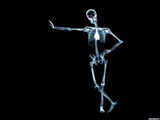 Skeleton pointing dark room black - a white outline free wallpaper