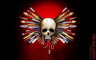 Skull pencils knife mouth image - art noveau free wallpaper