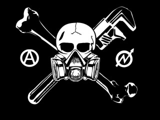 Skull gas mask wrenches hammer - a gas mask free wallpaper