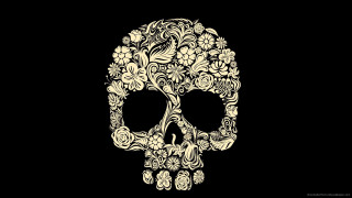 Skull flowers black background white - dan hillier free wallpaper