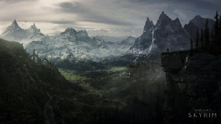 Mountain forest bird cloudy sky - a painting of a mountain range free wallpaper