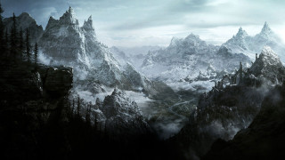 Mountain range river cloudy sky 7 - epic fantasy free wallpaper for desktop
