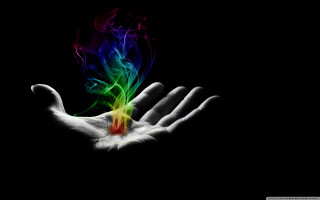 Hand holding colorful object dark - abstract illusionism free wallpaper
