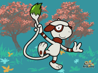 Cartoon dog paintbrush tree pink - pokemon free wallpaper