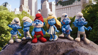 Cartoon characters rock park city - a city skyline in the background free wallpaper