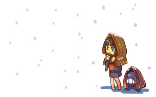 Woman snow backpack standing winter - her back free wallpaper