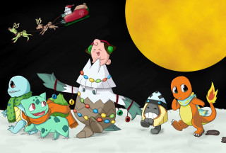 Pokemon snow sun sleigh person - a group of pokemons free wallpaper