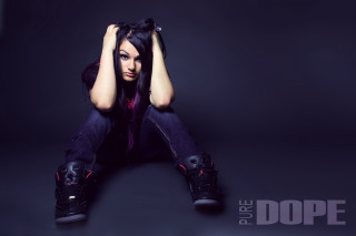 Purple haired gothic portrait sitting - purple hair free wallpaper