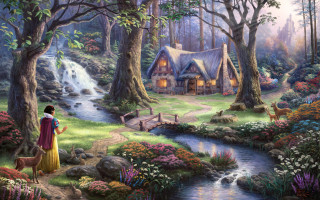 Woman dog house woods stream - a stream free wallpaper