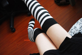 Woman black white striped socks - gothic free wallpaper for desktop