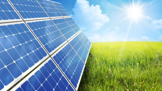 Field grass solar panel blue - solarpunk free wallpaper