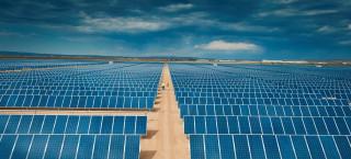 Solar farm sky people walking - solarpunk free wallpaper
