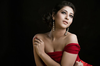 Woman red dress posing arms 2 - arabella rankin free wallpaper
